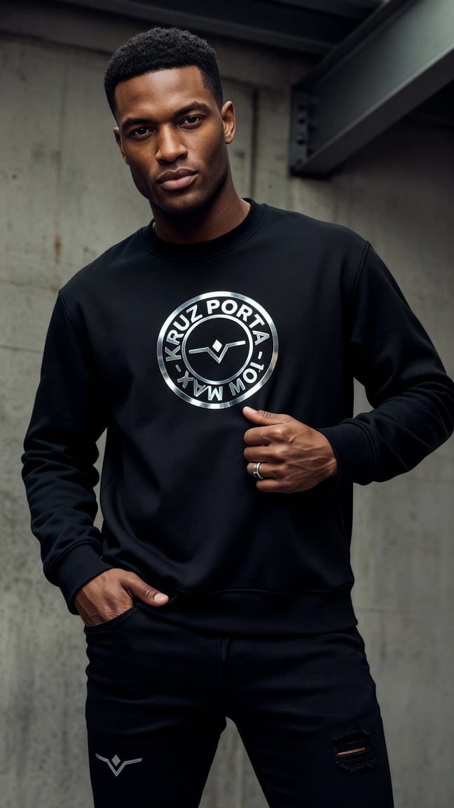 Black KRUZ PORTA sweater with silver design