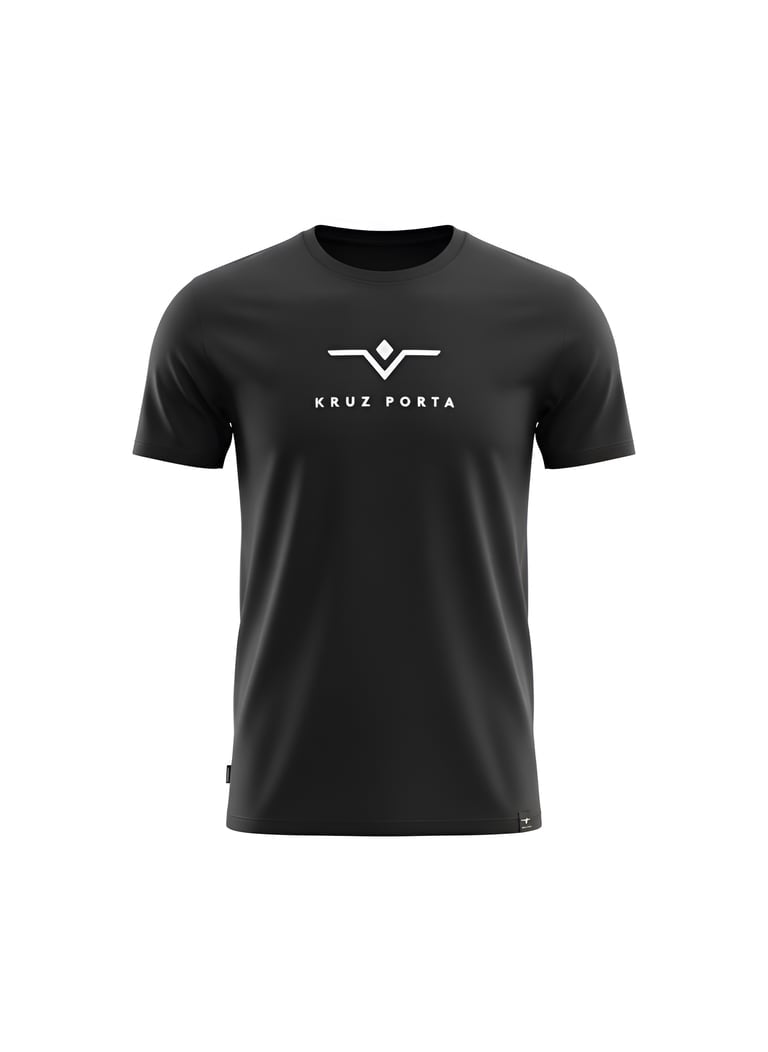Black t shirt with silver KRUZ PORTA logo on front