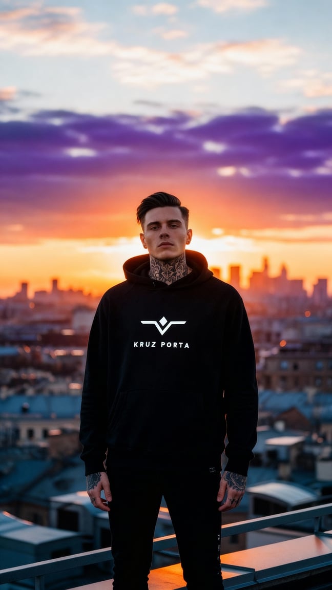 Soft touch extra warm  KRUZ PORTA hoodie with white 3d vinyl print